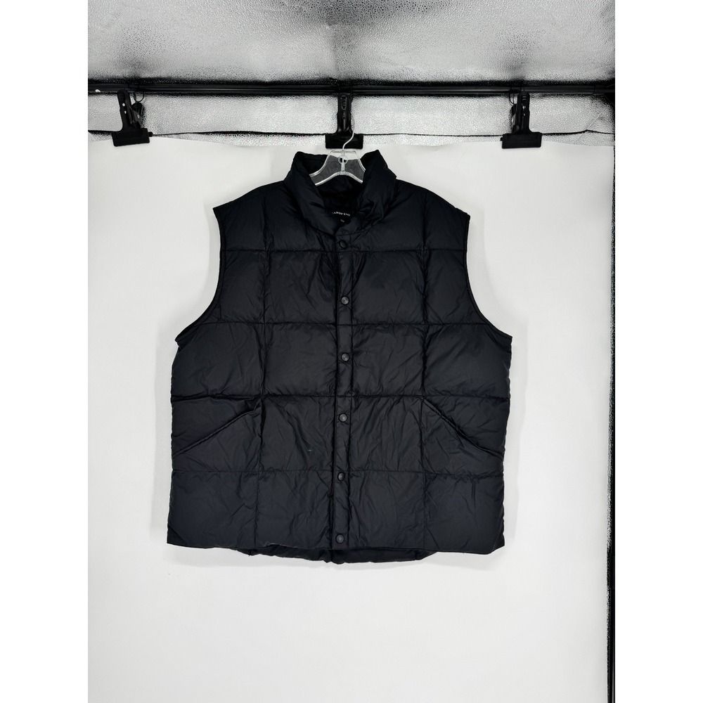 Lands End Puffer Quilted Vest Mens Size XL 100% Goose Down Insulated Fill Black